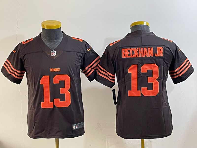 Youth 2025 Nike Cleveland Browns #13 Beckham jr brown Retro Limited NFL Jersey style 01